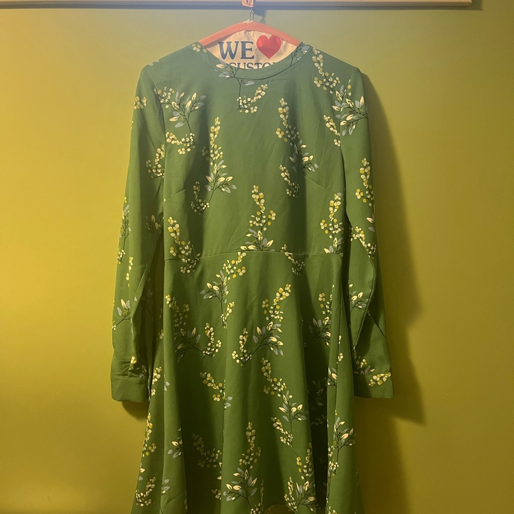 LOFT Sage Floral Dress with Long Sleeves Size 2